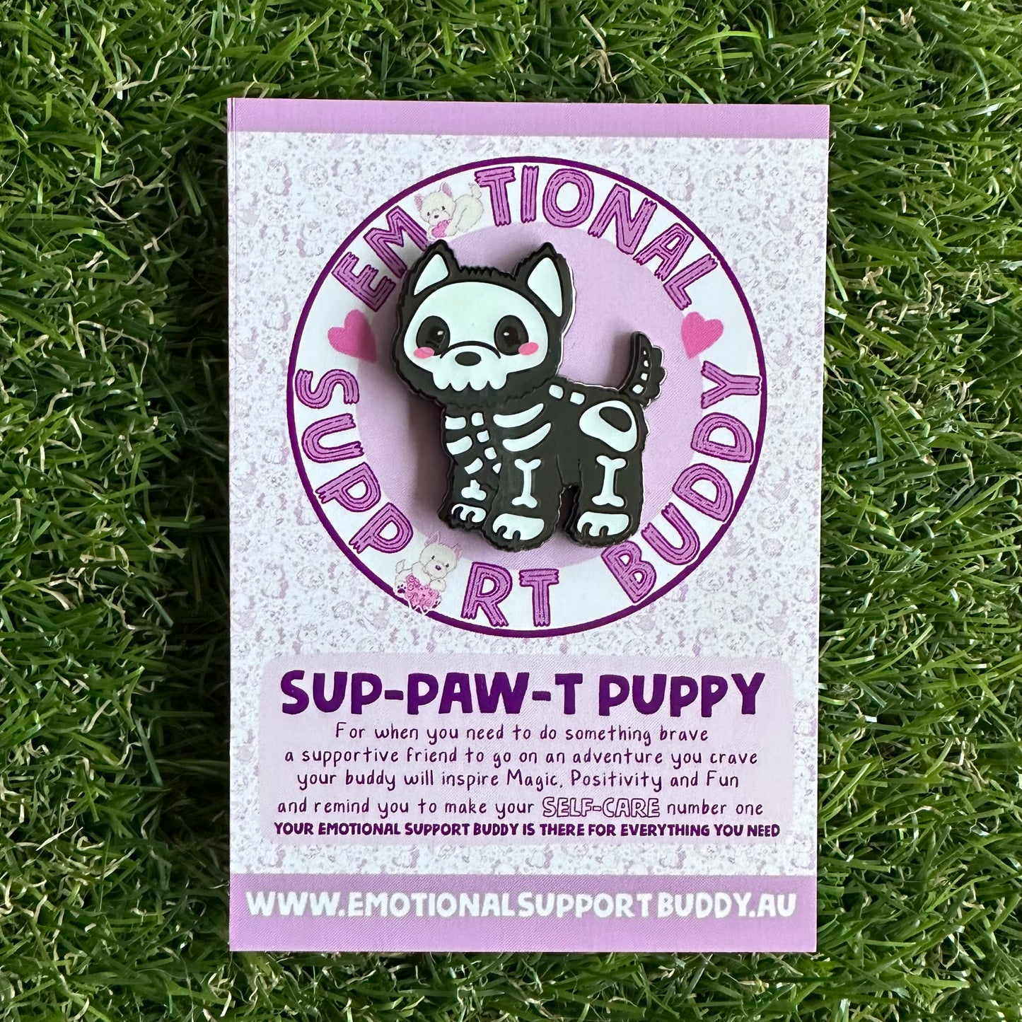 Skeleton PUPPY -GLOW IN THE DARK- Enamel Pin