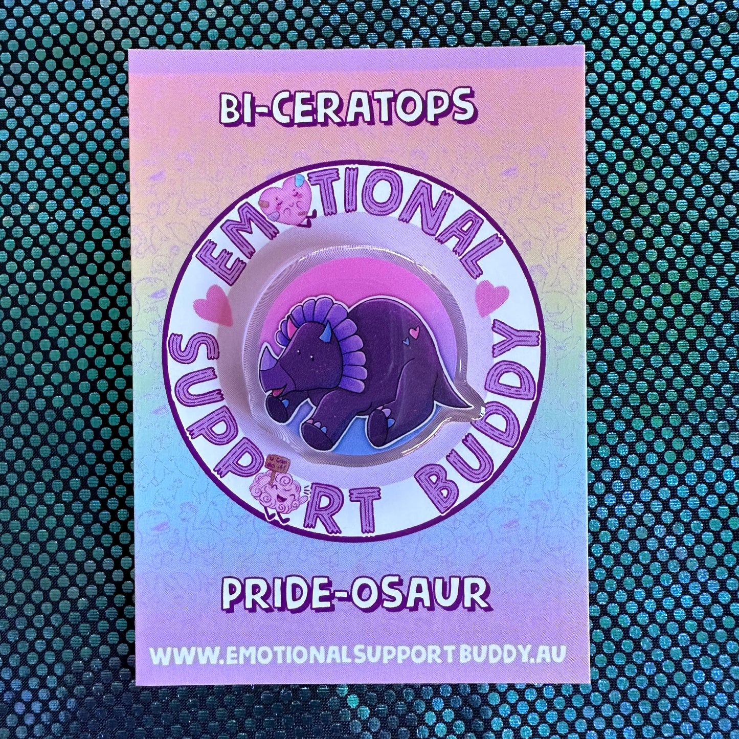 TRICERATOPS Bisexual Pride Acrylic Pin- PRIDE-OSAUR Bi-ceratops