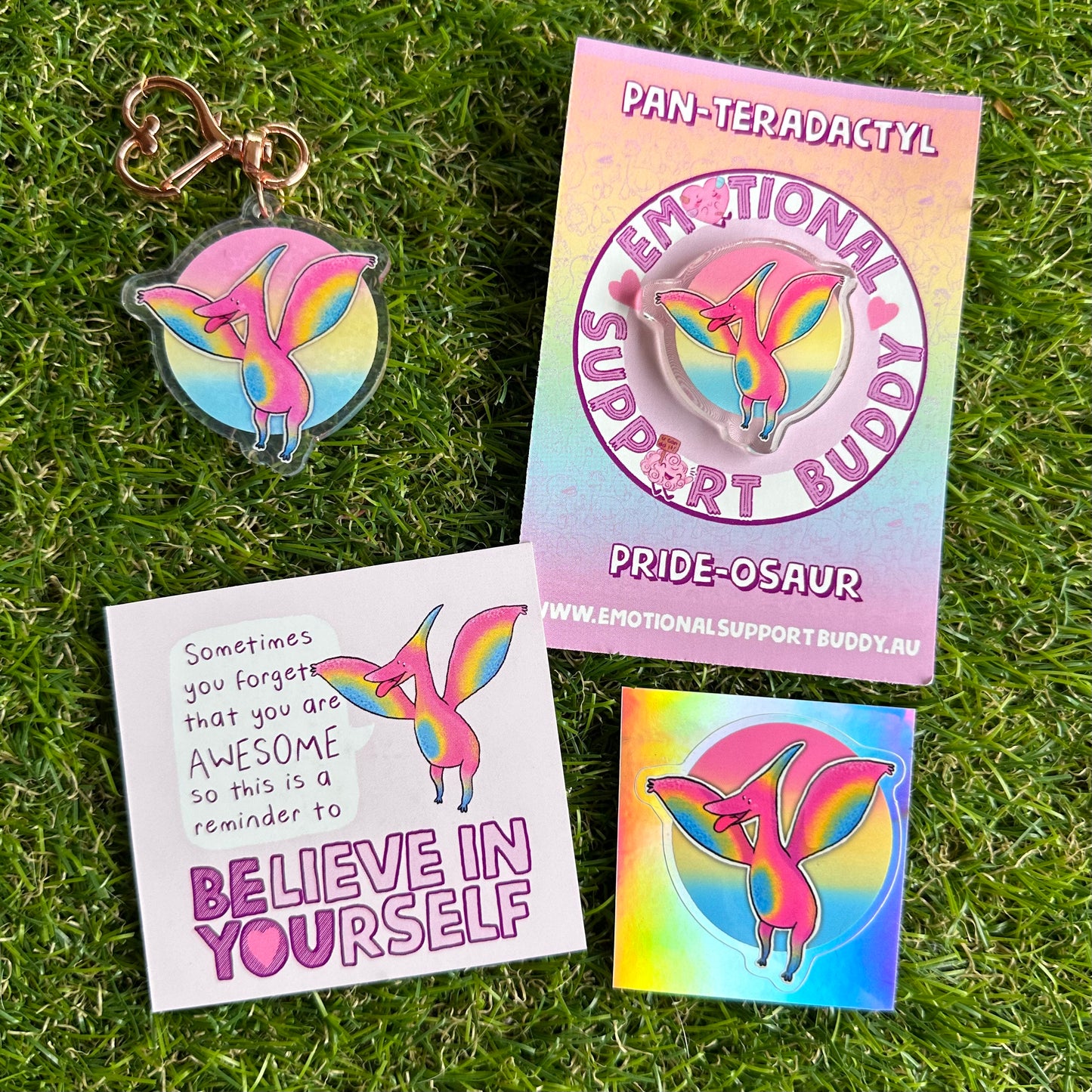 PTERODACTYL Pansexual Pride Keychain- PRIDE-OSAUR Pan-teradactyl