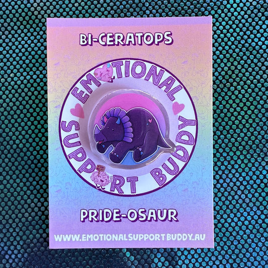TRICERATOPS Bisexual Pride Acrylic Pin- PRIDE-OSAUR Bi-ceratops