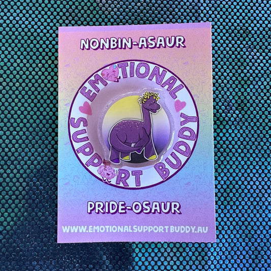 DINOSAUR Nonbinary Pride Acrylic Pin- PRIDE-OSAUR Nonbin-asaur