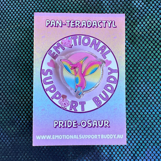 PTERODACTYL Pansexual Pride Acrylic Pin- PRIDE-OSAUR Pan-teradactyl